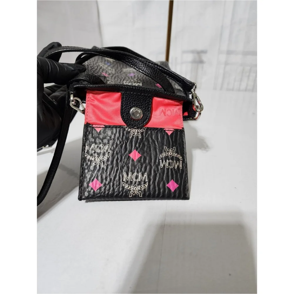 MCM Leather Color Splash Logo Mini Crossbody Bag Black